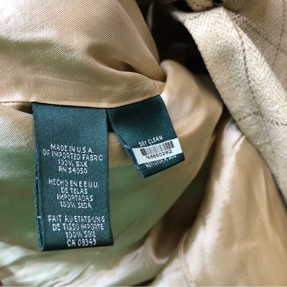Lauren Ralph Lauren 100% Silk Plaid Tan Brown Blazer Jacket 4 - Picture 7 of 12